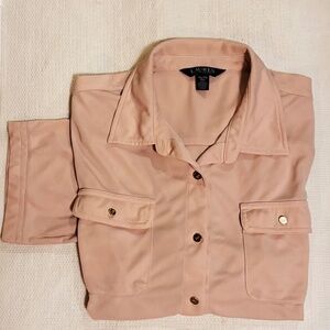 Lauren Ralph Lauren Women’s Jersey Button Down Top Blush Pink XXLarge
